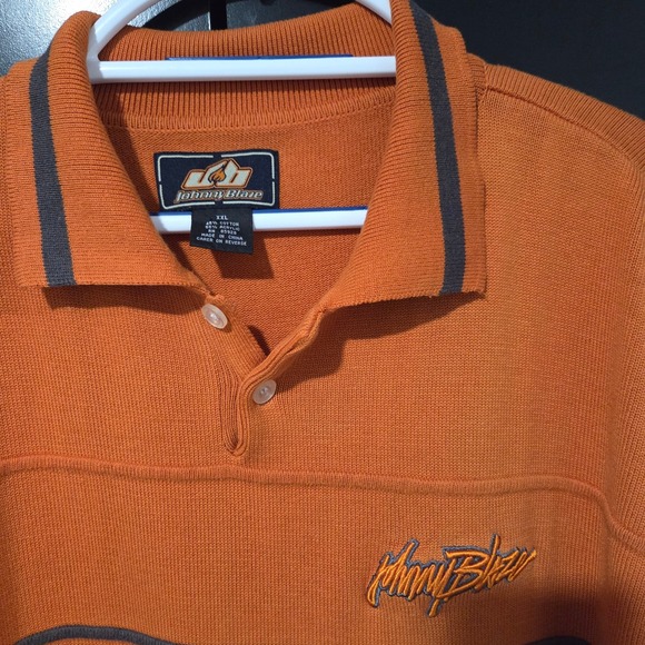Johnny Blaze Other - Johnny Blaze XXL Long Sleeve Polo Shirt Orange Gray Embroidered Logo Knit Top